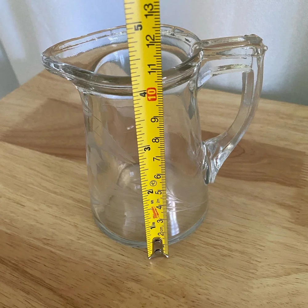 Vintage Etched Glass Creamer Pitcher with Delicate Floral Design and Handle